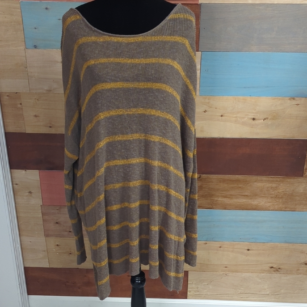 Free People Brown and Yellow Striped Long Sleeve Dress